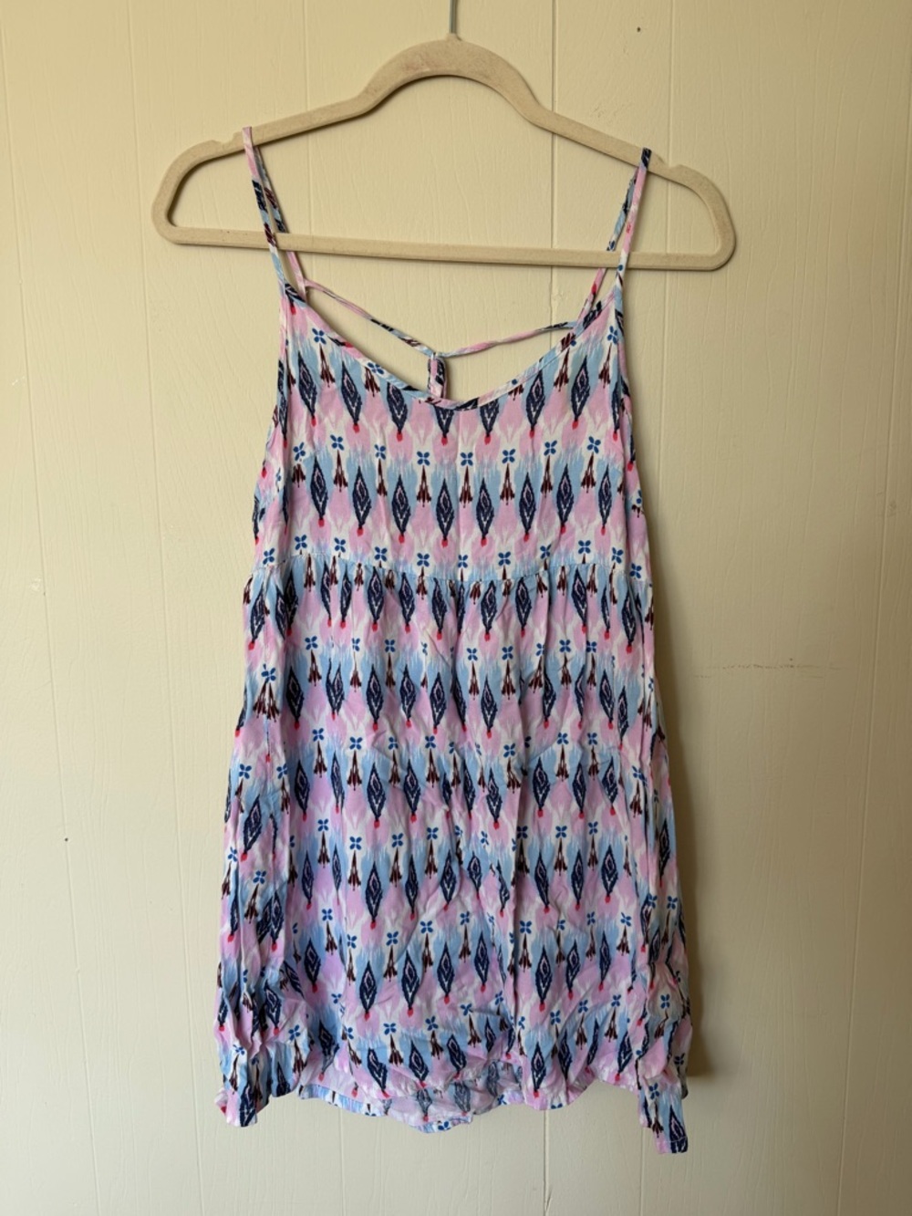 H&M Pink and Light Blue Patterned Spaghetti-Strap Dress
